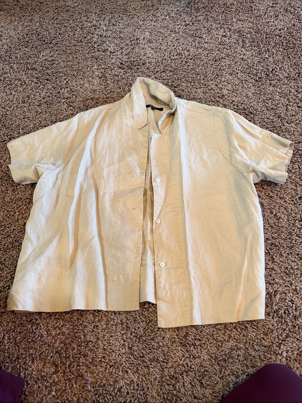 Quince Cream Short-Sleeve Button-Down Linen Shirt